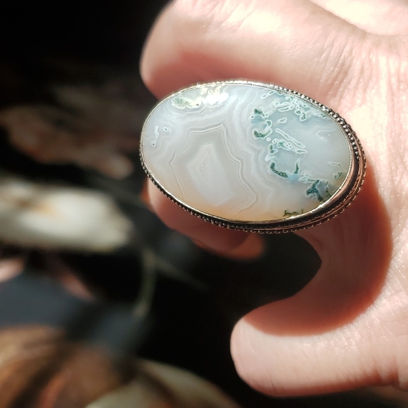 New Huge Moss Agate 925 Silver Statement Ring. - Picture 7 of 16